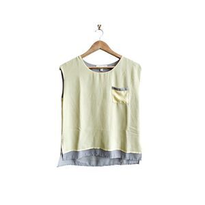Olive & Oak Tank Shell Yellow Gray Chest Pocket Pullover Blouse High-Low Size S
